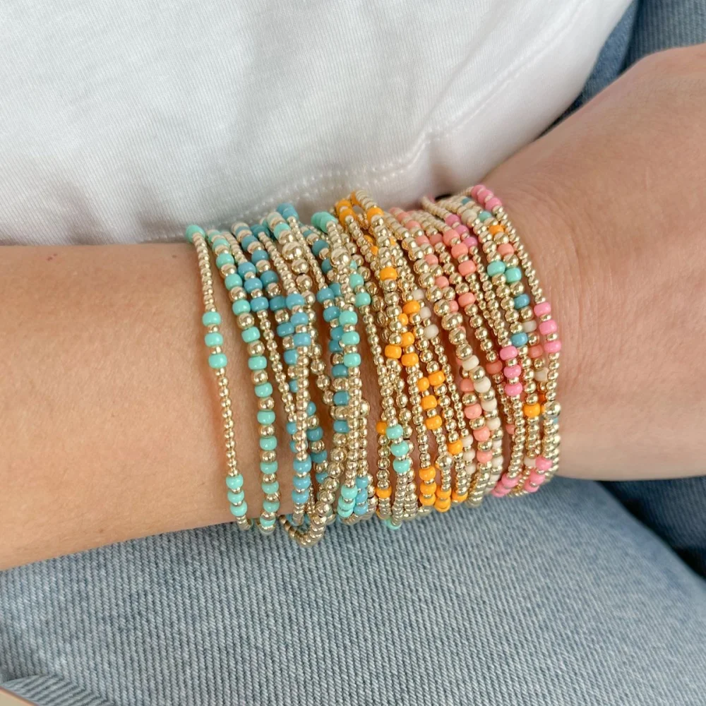 Vlen Perlenarmband für Frauen, Geschenk, mehrfarbige Glasperlen, Schmuck, 18 Karat vergoldet, Pulseras, Boho-Sommer-Stapelarmbänder