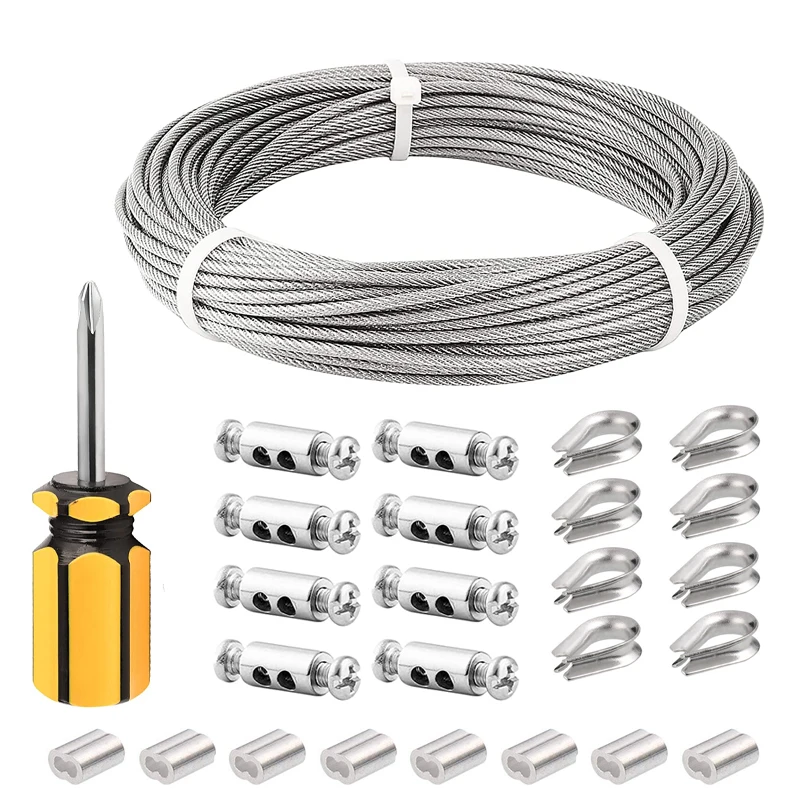 SGYM Cable Kit 15M/3mm Stainless Steel Wire Rope PVC Coated For Climbing Plants Garden Wire Balustrade turnbuckle wire tensioner strainer kit with 100ft 304 stainless steel wire cable rope coated for diy garden wire project