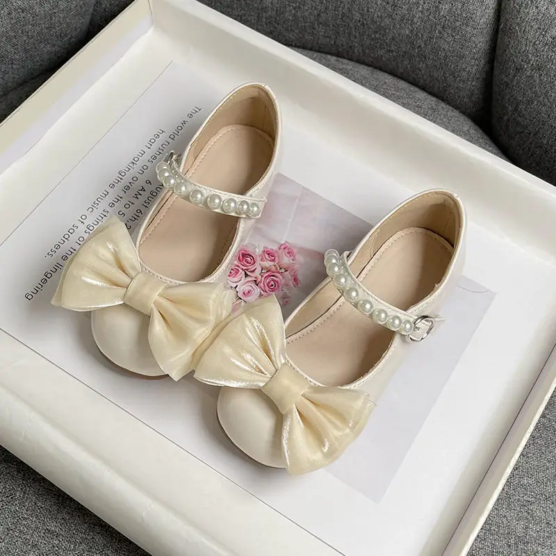 2-10Years Old Kids Leather Shoes Red Black Beige Fashion Bows Girls Princess Shoes for Wedding Party Dance Children Single Shoes