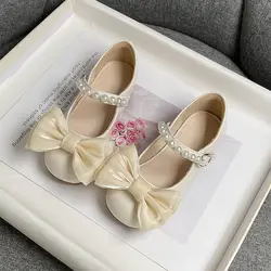2-10Years Old Kids Leather Shoes Red Black Beige Fashion Bows Girls Princess Shoes for Wedding Party Dance Children Single Shoes