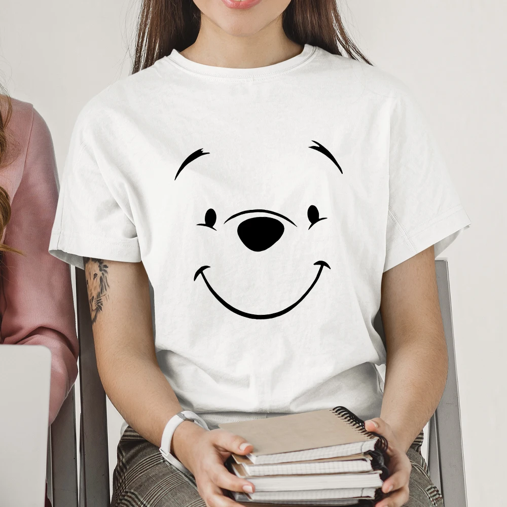 

Disney Pooh Bear Face Print Funny Cute Fashion Women's T-shirt Creative Trend Streetwear Disneyland Travel Clothes Free Shipping