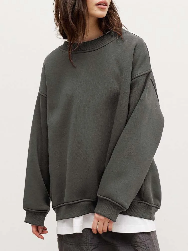 Women Sweatshirt 2023 Autumn Winter Solid Fleece Oversized Pullovers Female Casual O Neck Loose Hoodies