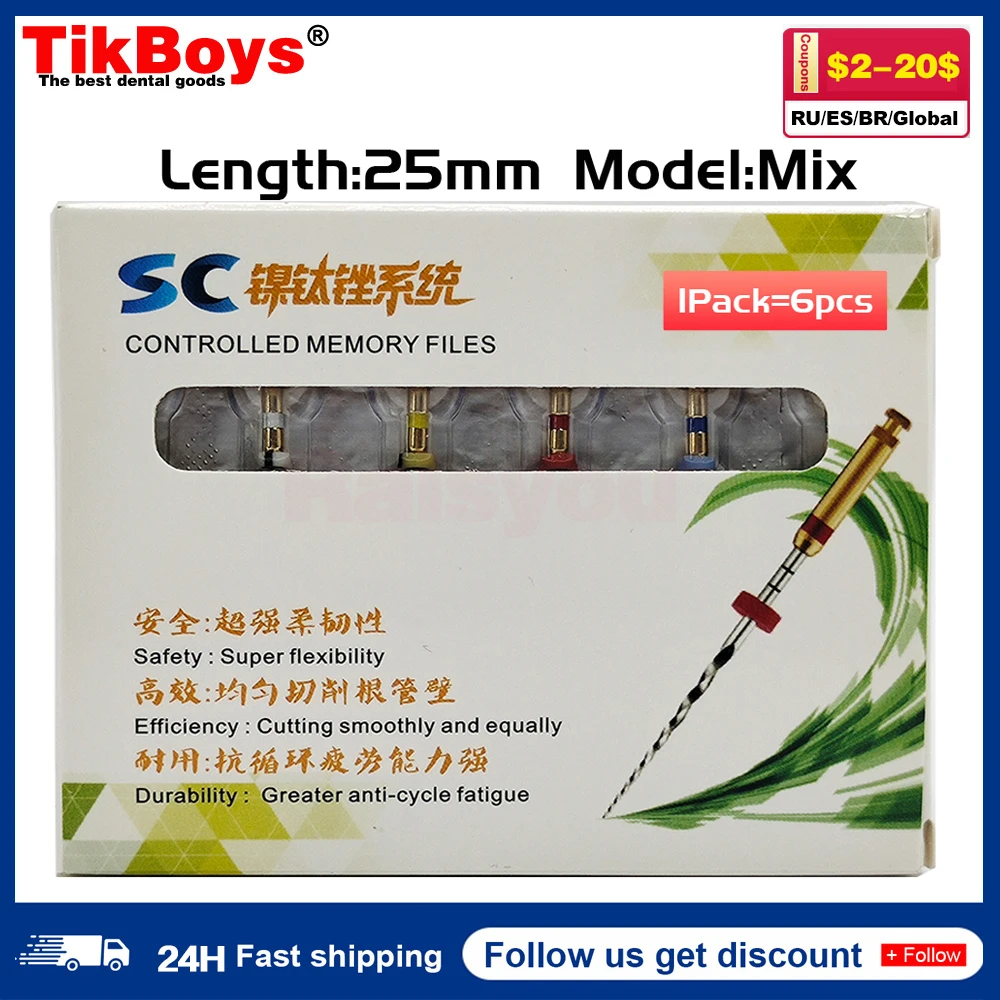 Coxo 1 Scatola 25Mm File Canale Radicolare File Endodontici File Nitinol Lime Rotanti Dentali Strumenti Orali Materiali Dentali Pieghevoli Super Soco