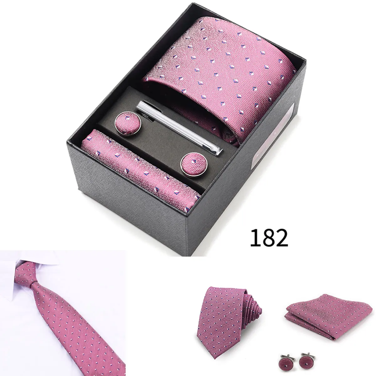 Herren-Krawattengeschenkbox mit Krawatten, Taschentüchern, Manschettenknöpfen, Krawattenklammern, 6-teiliges Set für Business, Hochzeit, Festlichkeiten, Formelle Anlässe – Detail 22