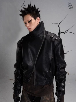 Mauroicardi Spring Autumn Fresh Beautiful Black Hard Pu Men's Leather Jacket With Luxury Zipper American Designer Vintage Streetwear 2025 1