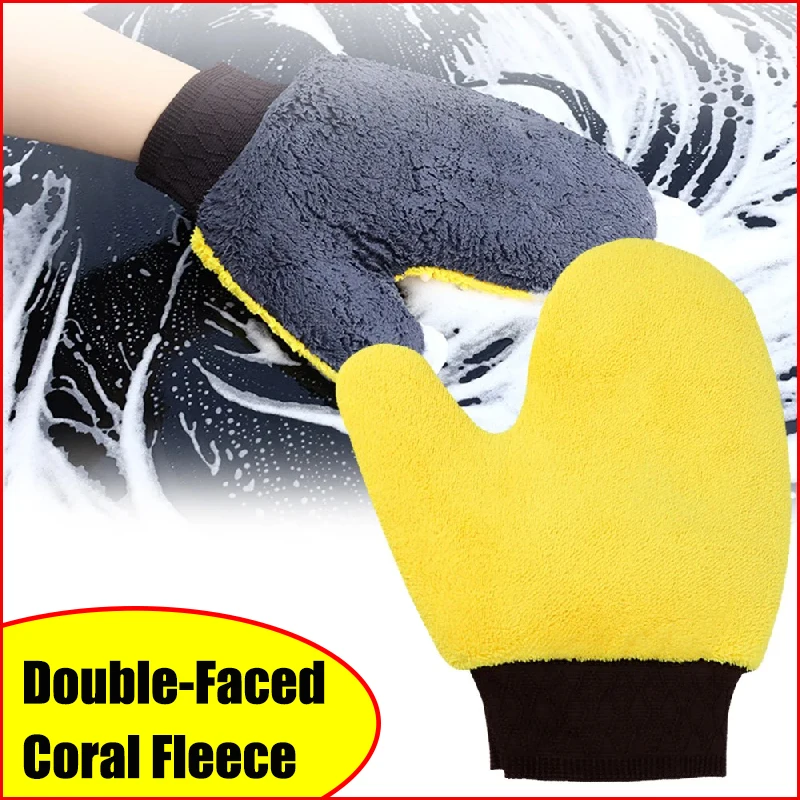 Car Wash Glove Double-Faced Coral Fleece Auto Cleaning Mitt Soft Gloves Window Door Glass Paint Auto Cleaner Care Products