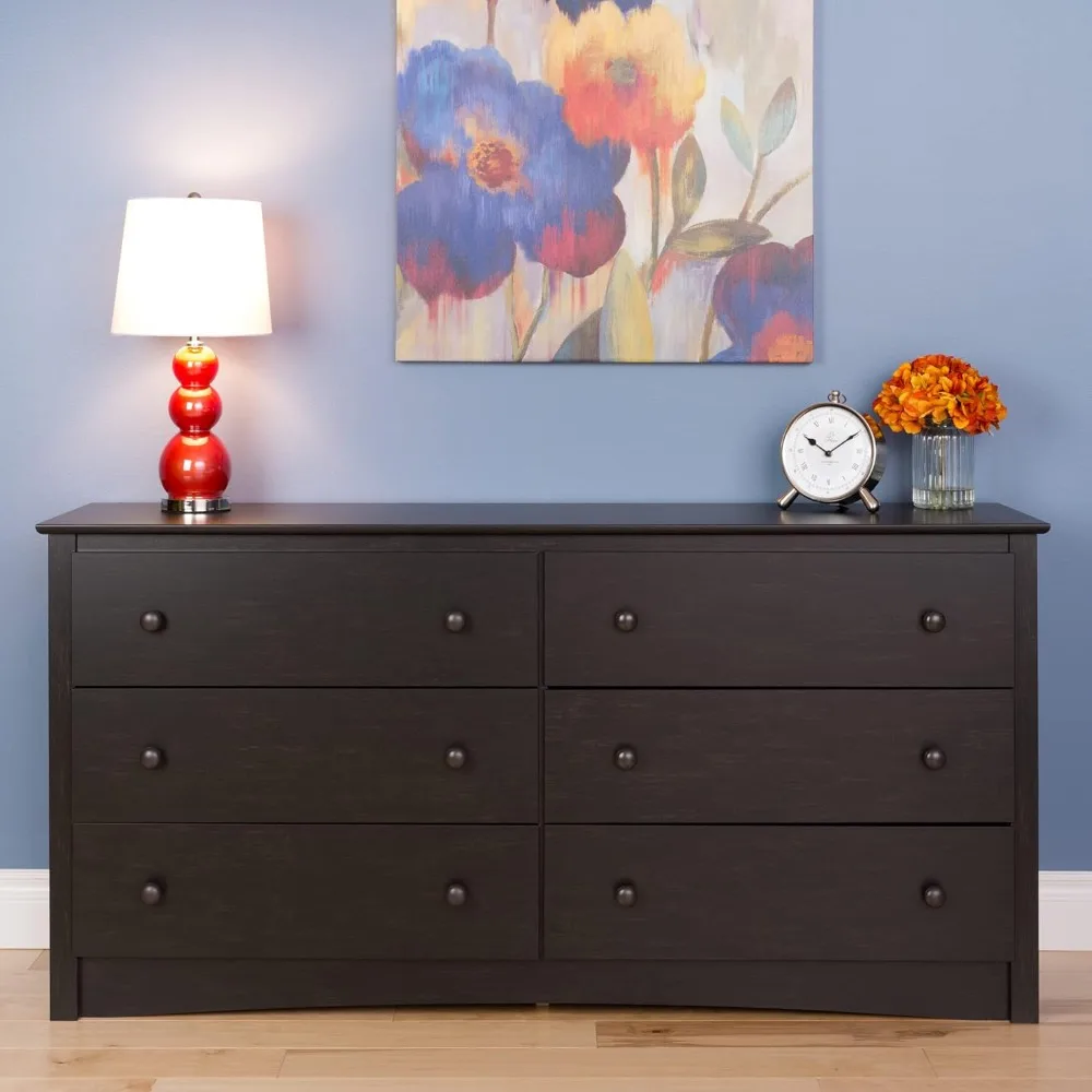 

Bedroom Furniture:Black Double Dresser for Bedroom,6-Drawer Wide Chest of Drawers,Traditional Bedroom Dresser,59"W X 16"D X 29"H