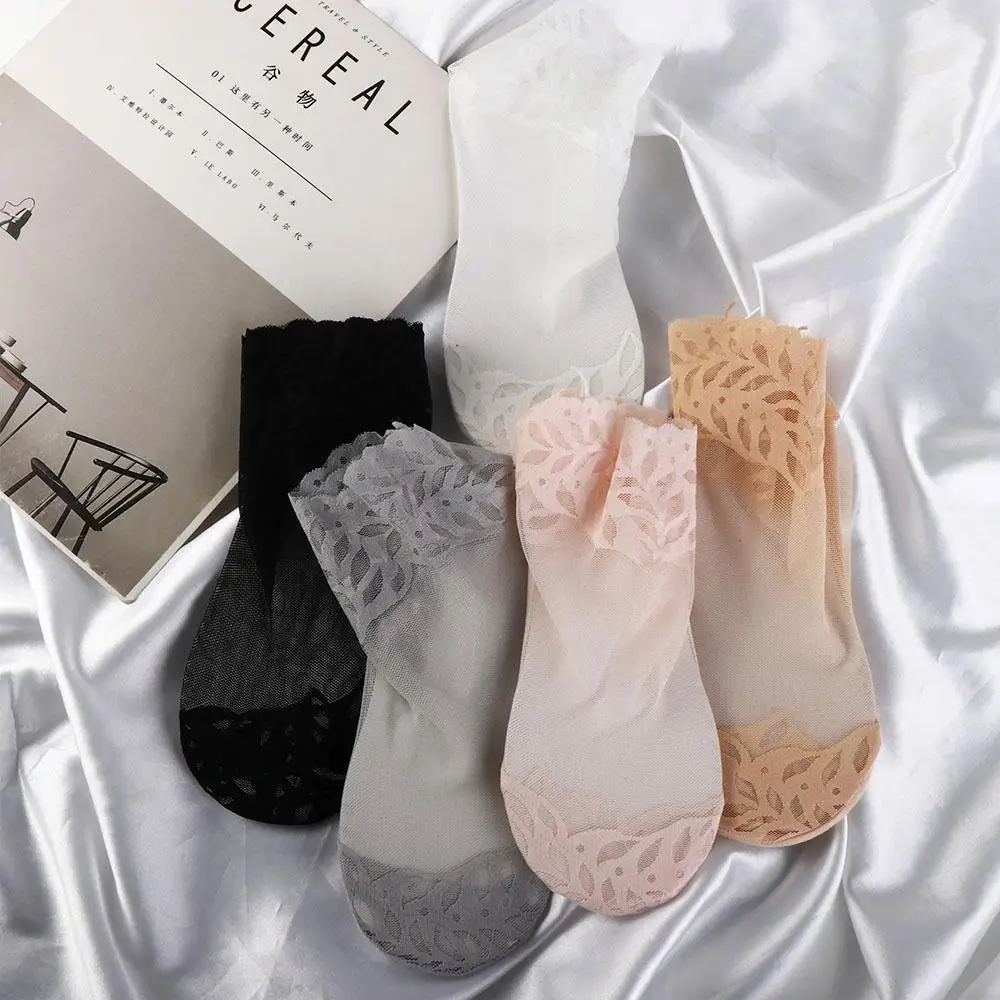 

Breathable Harajuku Korean Style Elastic Nylon Leaves Print Ultra-thin Hosiery Transparent Socks Women Socks Lace Socks