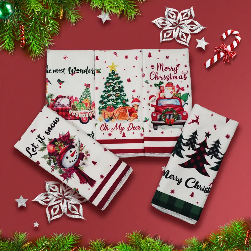 5-pack oblique month three-star Christmas towel, quick drying, absorbent, no fading, no shedding of hair, no shedding of fluff, 2