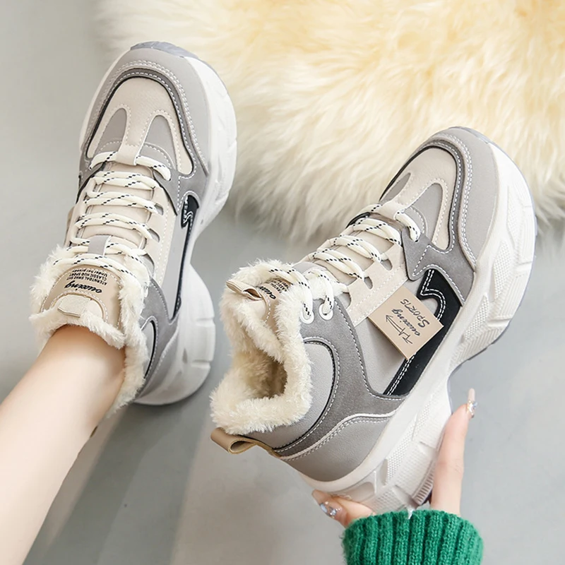 

Winter Plush New Women's Warm Thick Soled Vulcanized Solid Color Casual Comfortable Snow Boots Plush Warm Cotton-padded Shoes