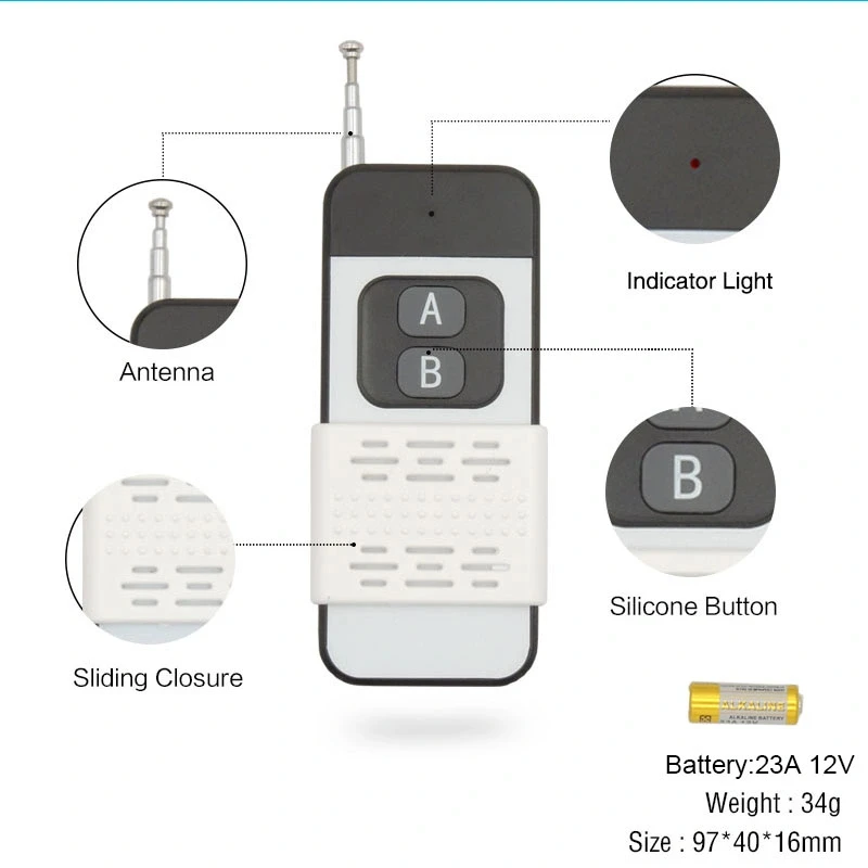 

433 MHz Wireless Light Switch Remote Control 1000 Meters Distance 12V 1CH Relay Receiver Module Control for Electronic Lock Gate