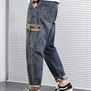 2024 New Loose Korean Camo Denim Harem Pants for Men Spring Autumn Vintage Retro Casual Workwear Jeans Cargo Pants for Men 1