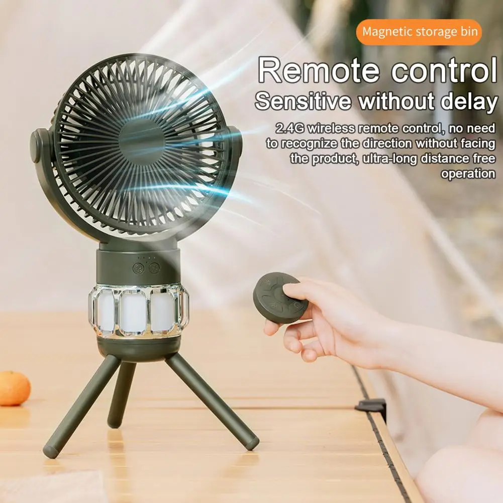 

Variable Motor Fan Rechargeable Camping Fan with Led Light Powerful Airflow Low Noise Remote Control for Outdoor Camping Light