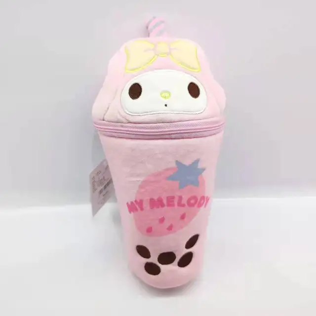 Kawaii Cute Anime Cartoon Melody Cinnamoroll Purin Dog Kt Cat Creative Bubble Tea Shape Plush Pencil Case Cosmetic Bag Organizer