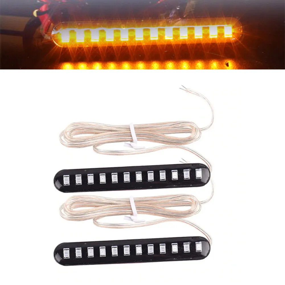 

2Pcs 12V LED Sequential Flowing Motorcycle 12 Mini Strips Turn Signal Light Amber Car Sticker Motorcycle Car Accesorios