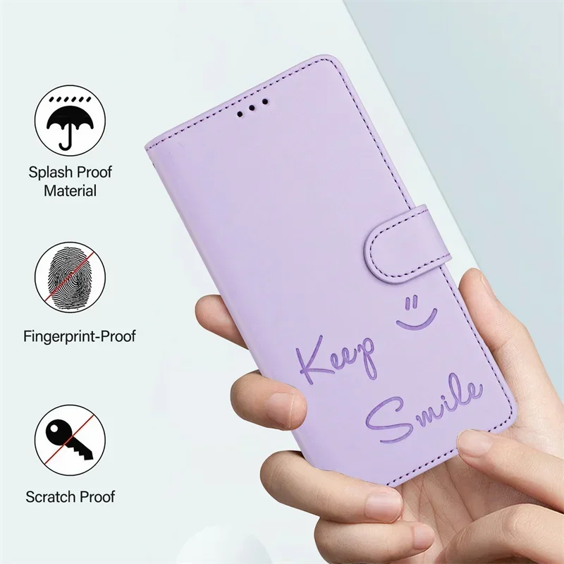 Luxurious Anti-Theft Leather Case with Smile Pattern Flip Shell
