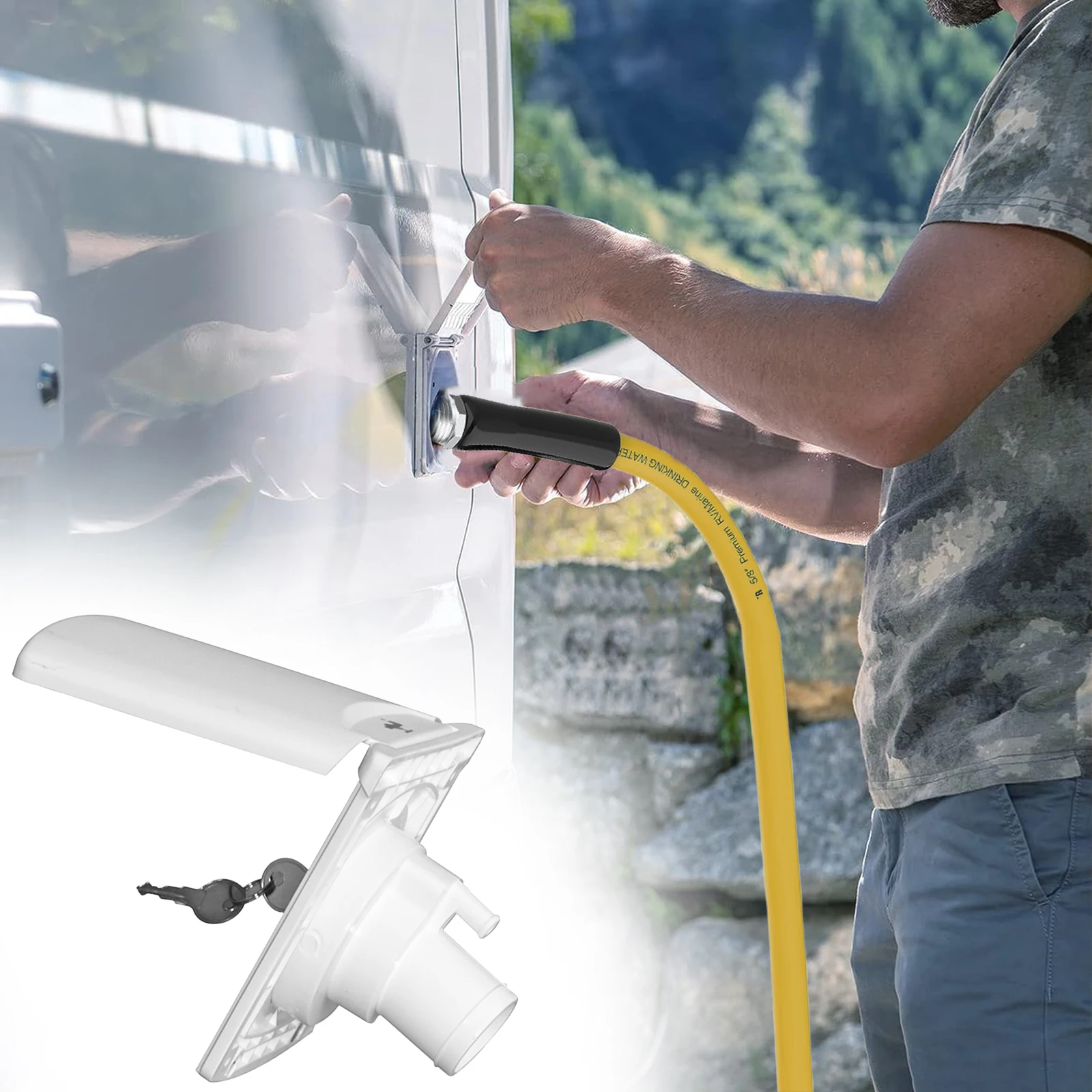 Schwerkraft-Füllanschluss mit Abdeckung, Bajonettverschluss mit Magnet und Schlüssel, Geeignet für Frischwasseranschluss von Wohnmobilen, Wohnwagen und Booten – Detail 1