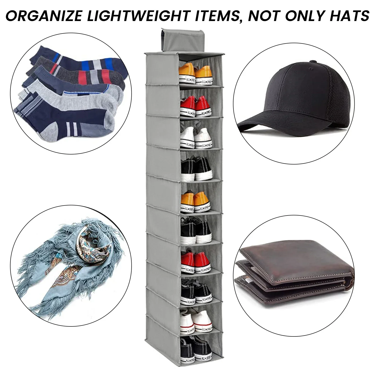 10-Layer Hanging Storage Bag Foldable Space Saving Clothes Hat Shoe Organizer for Collapsible Wardrobe Sundries Organizer 1/2Pcs 6