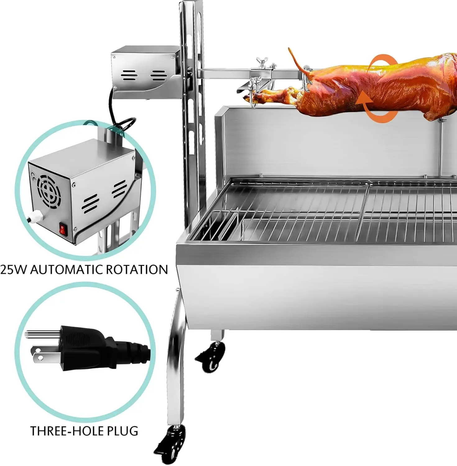Steel Rotisserie Grill with Back Cover Guard, 25W Motor Small Pig Lamb Rotisserie Roaster, 37'' 2 in 1 BBQ Charcoal Rotisserie G 6