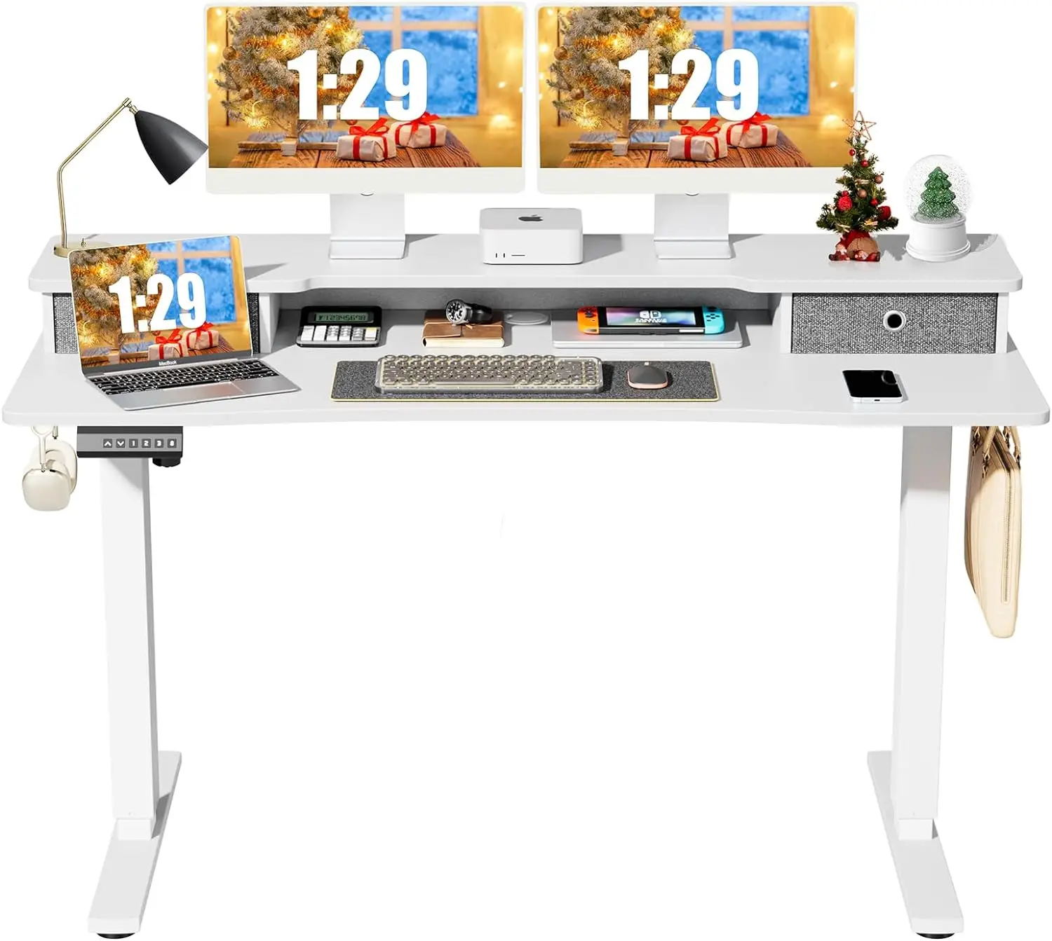 

Height Sit Electric Drawers, 55 x 24 inch Adjustable Stand, Home Office Computer Work Desk with Storage Shelf, Splice Board
