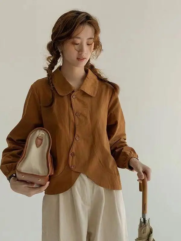 

Модная матовая новая стройнящая женская рубашка в весеннем стиле для кукол Топ с длинным рукавом темпераментный воротник 2024 рубашка для отдыха универсальная FV3D