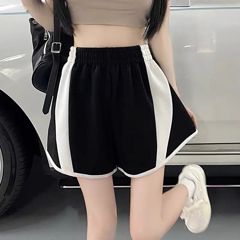 2023 New Summer High Waist Contrast Color Slim Wide Leg Casual Fashion Versatile Loose Straight Leg Sports Women's Shorts