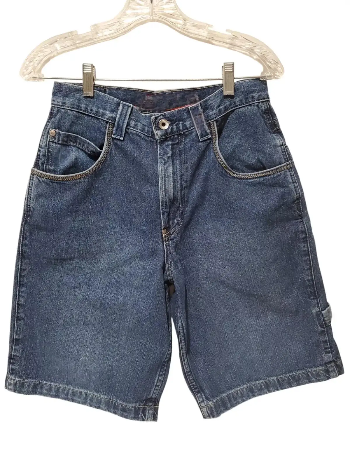 Y2K Retro Streetwear Dragon Shape Pattern Patchwork Denim Short Jeans Men Women Hip Hop Blue Loose Jorts Fitness Casual Shorts