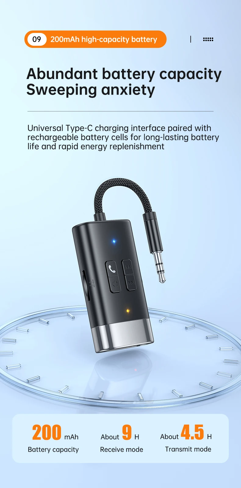 Aux Audio Adapter Bluetooth 5.4 Transmitter Receiver 2 IN 1 Support TF Card Wire
