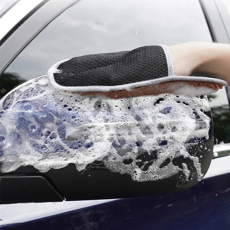 Soft Coral Fleece Car Wash Gloves Winter High Quality Multifunctional Automotive Cleaning Tools Supplies 1Pc Random Color