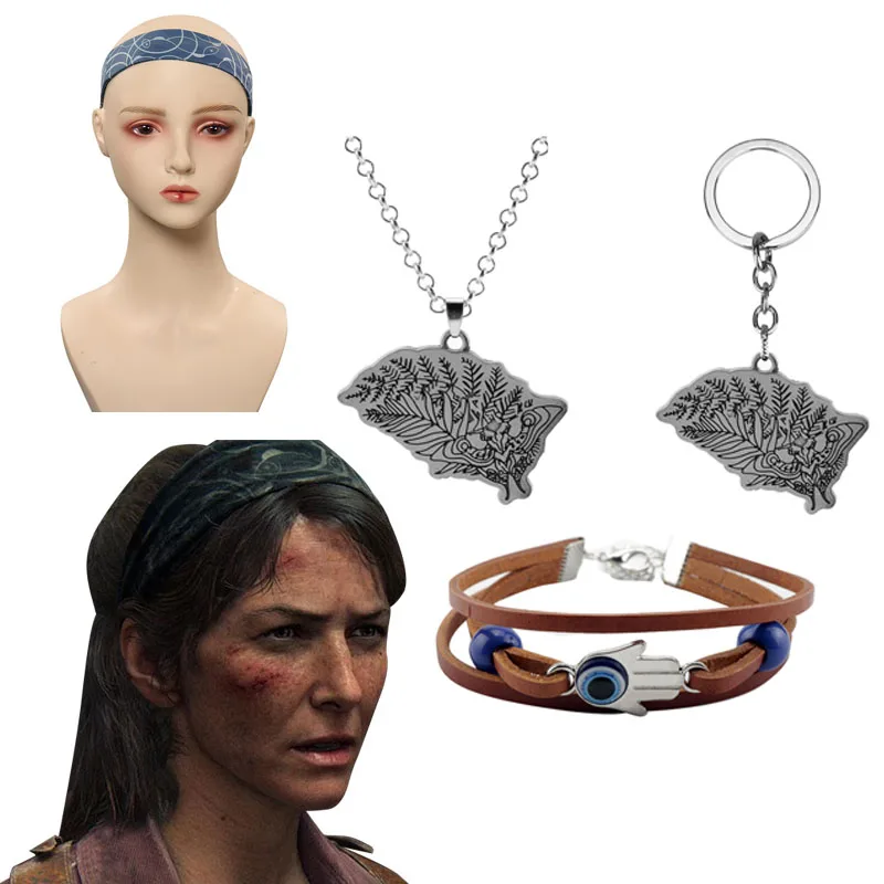 

Game The Last of Us Ellie Cosplay Headband Keychains Bracelet Metal Pendant Keyring Bead Chains Necklace For Women Jewelry Gifts