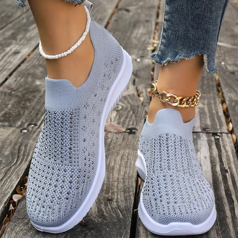 

Женские спортивные туфли на платформе, сетчатые кроссовки с кристаллами, Повседневные Удобные Прогулочные кроссовки, новинка весны 2024, модная дышащая классическая женская обувь