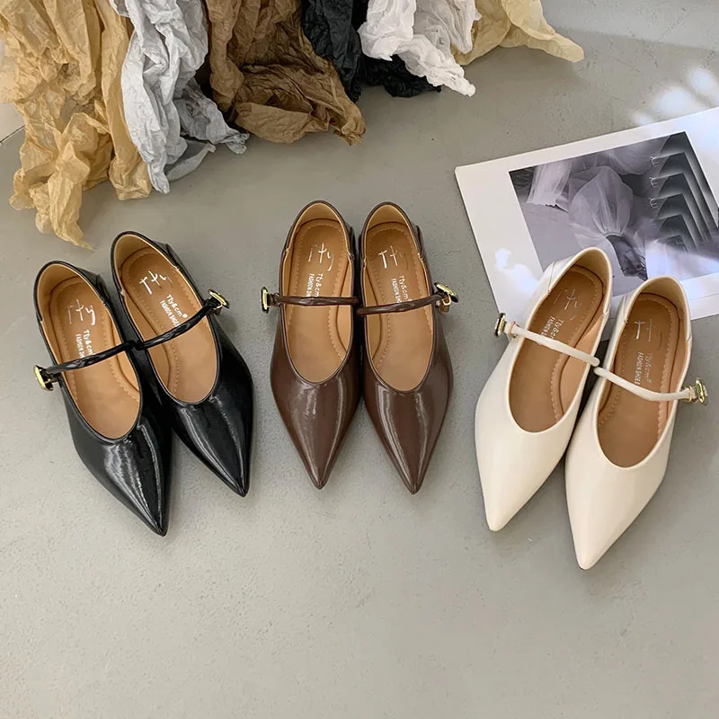 Fashion Buckle Strap Women Mary Janes Flats Shoes Female Shallow Footwear Comfortable Daily Pointed Toe Ladies Flats With Shoes 2