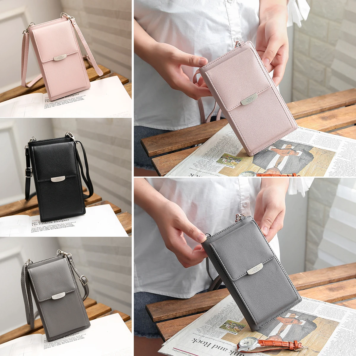 Wallet Japanese and Korean Small Fresh Mobile Phone Bag Ladies Purse Women's Mobile Phone Bag PU Leather Wallet