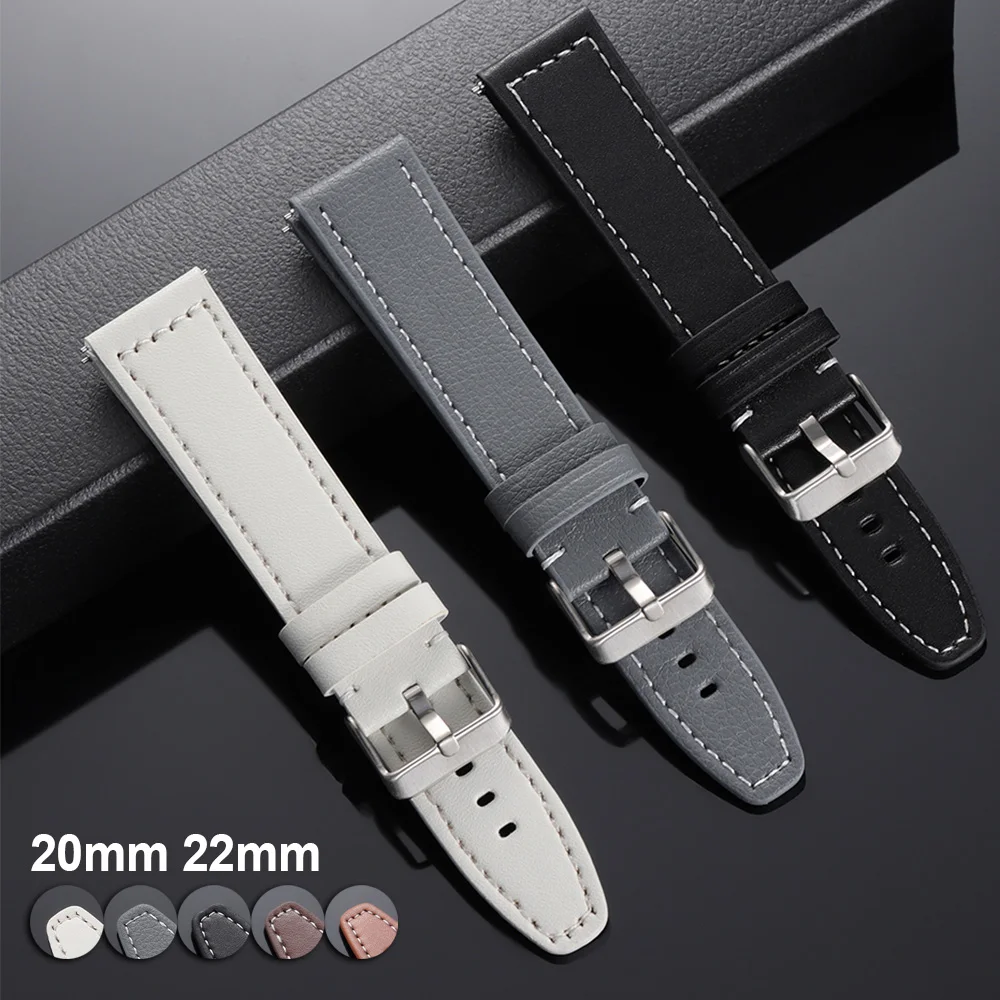 Premium Leather Quick Release Watch Band Straps with Pin Buckle - Black, Brown, White, Grey