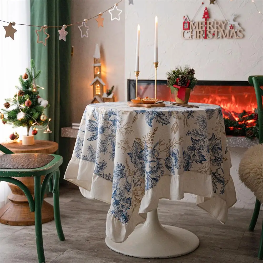 

Printed Ruffle Tablecloth for Table Rectangular Table Cover for Dining Room Decoration and Table Accessories