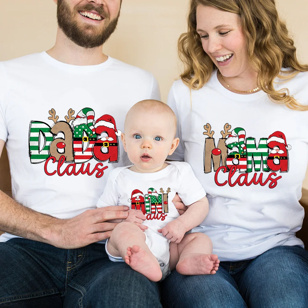 thumbnail image 4 of Camisetas navideñas con frase "Papá y mamá", mini camisetas familiares, camisetas de manga corta para papá y mamá, mameluco para recién nacidos, camisetas familiares para fiesta de Navidad, 4 of 5