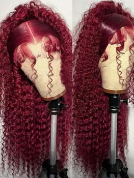 34 Inch Burgundy 99j Deep Wave Frontal Wig Colored Curly Human Hair Wigs 200 180 Density 13x4 Hd Lace Frontal Human Hair Wigs 1