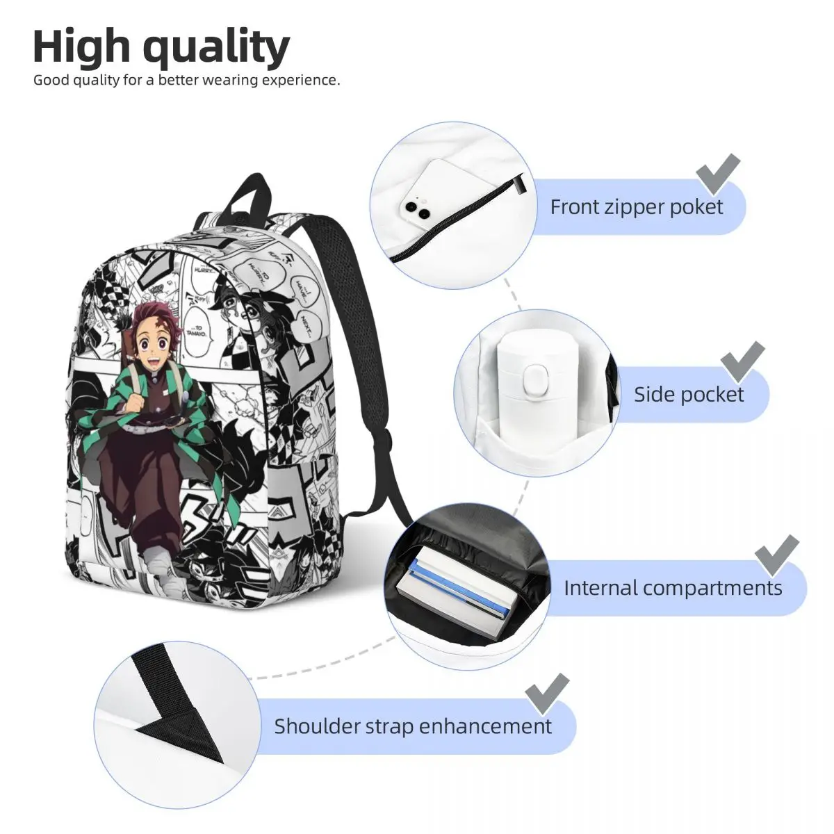 Demon Slayer Tanjiro Kamado Anime Backpack for Student School Bookbag Daypack Preschool Kindergarten Bag Gift 4