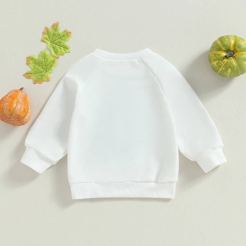 

Baby Girls Halloween Casual Sweatshirts White Long Sleeve Ghost Embroidery Loose Fit Pullover Tops