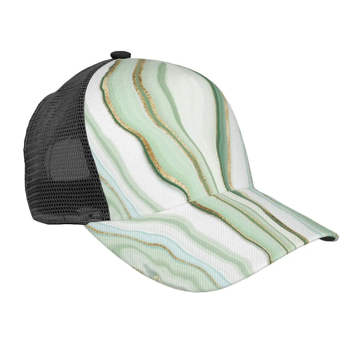 

Golden Natural Mineral Grain Marble 3D Print Curved Brim Mesh Baseball Cap Casual Sun Hat for Men Women