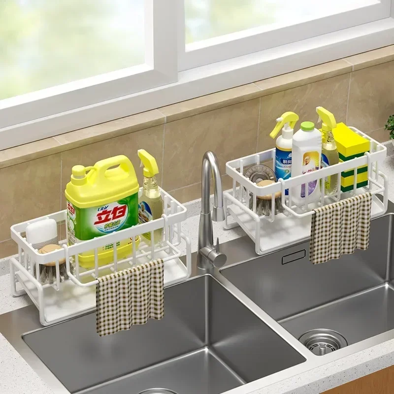 Multifunctional Kitchen Storage Rack Sponge Rack Drainer Kitchen Shelf Sink Rag Dishwashing Detergent Dishcloth Organiser 1-4PCS