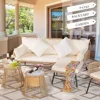 4-piece Bohemian Outdoor Furniture Set with Egg Chair and Ice Bucket, Small L-shaped Willow Conversation Segmented Sofa Set 5