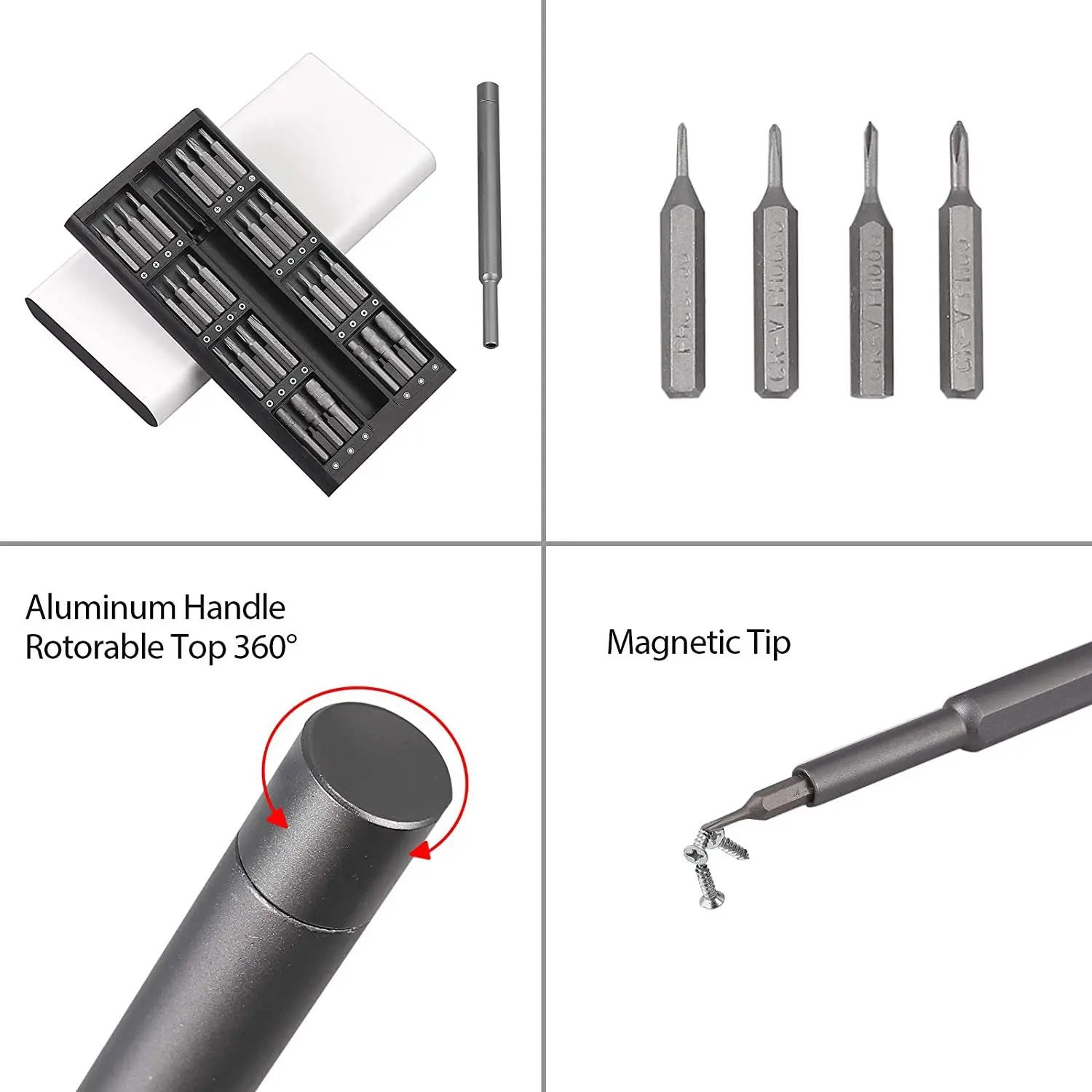 JUEGO DE 7 DESTORNILLADORES DE PRECISION, CAJA DE PLASTICO, MANGO  ERGONOMICO. MARCA EMTOP