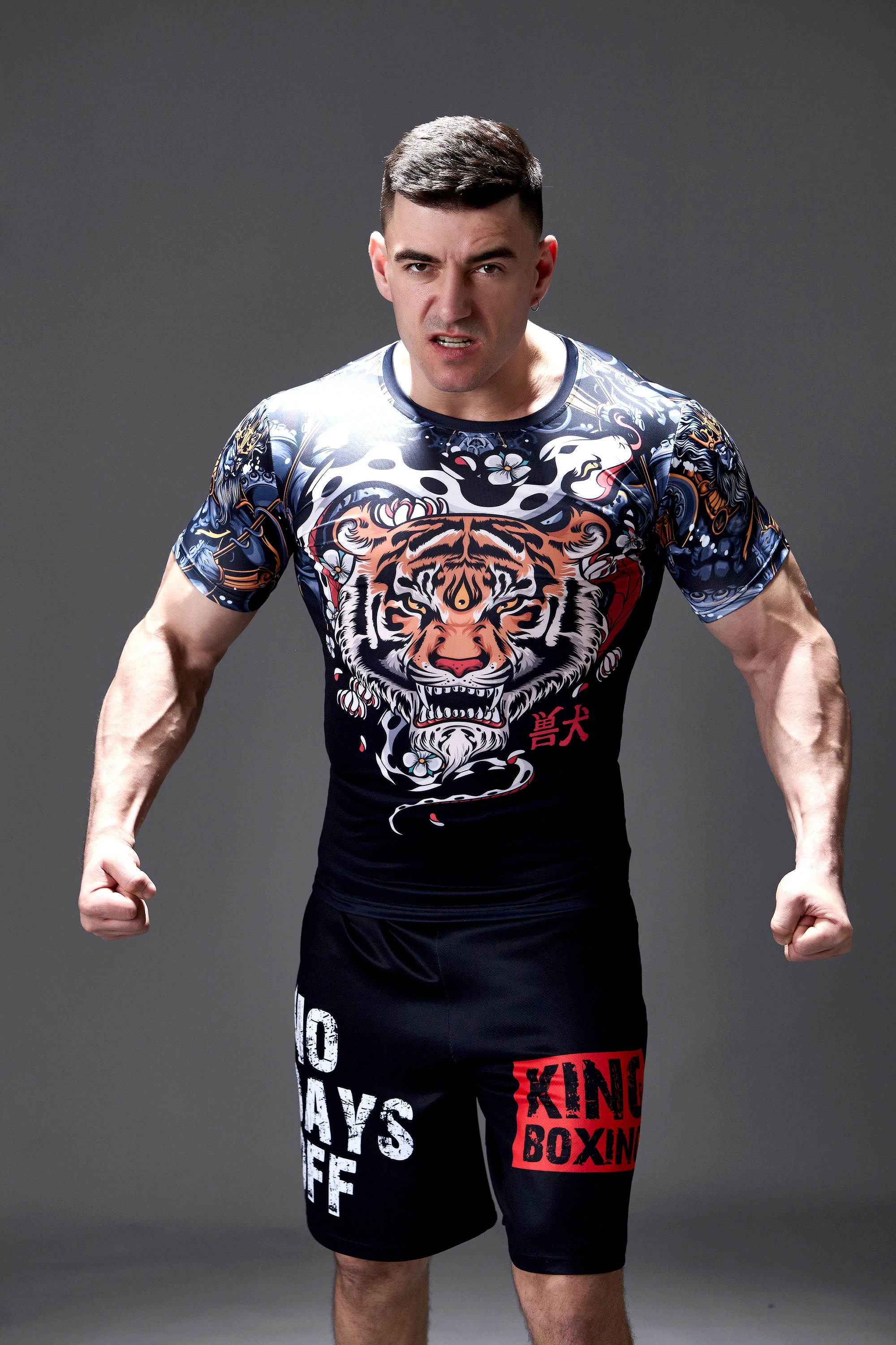 Herren Cartoon Print Kompressions-T-Shirt Jiu-Jitsu MMA Rash Guard Dragon Kleidung Herren Kurzarm T-Shirt Herren Gym Sport Tight Top – Detail 9