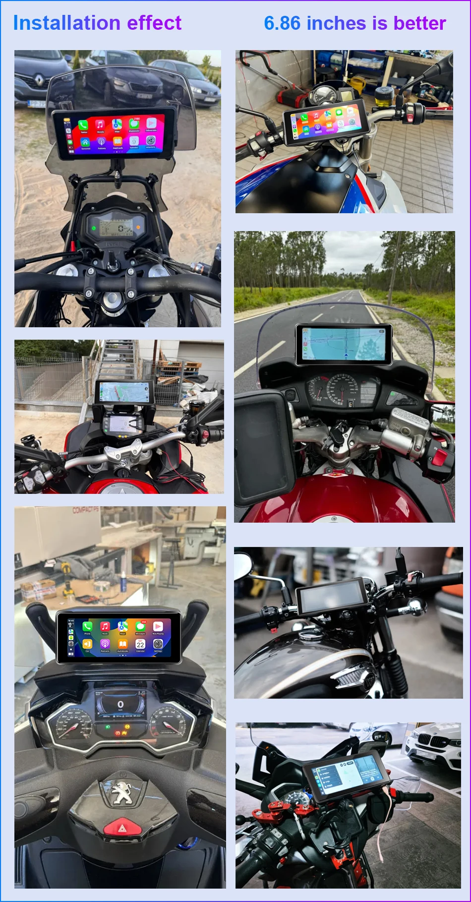 7'' Tragbare Digitale Motorrad Dashboard Drahtlose CarPlay GPS für Moto Navigation Android Auto Display Screen Monitor Dual BT – Detail 1