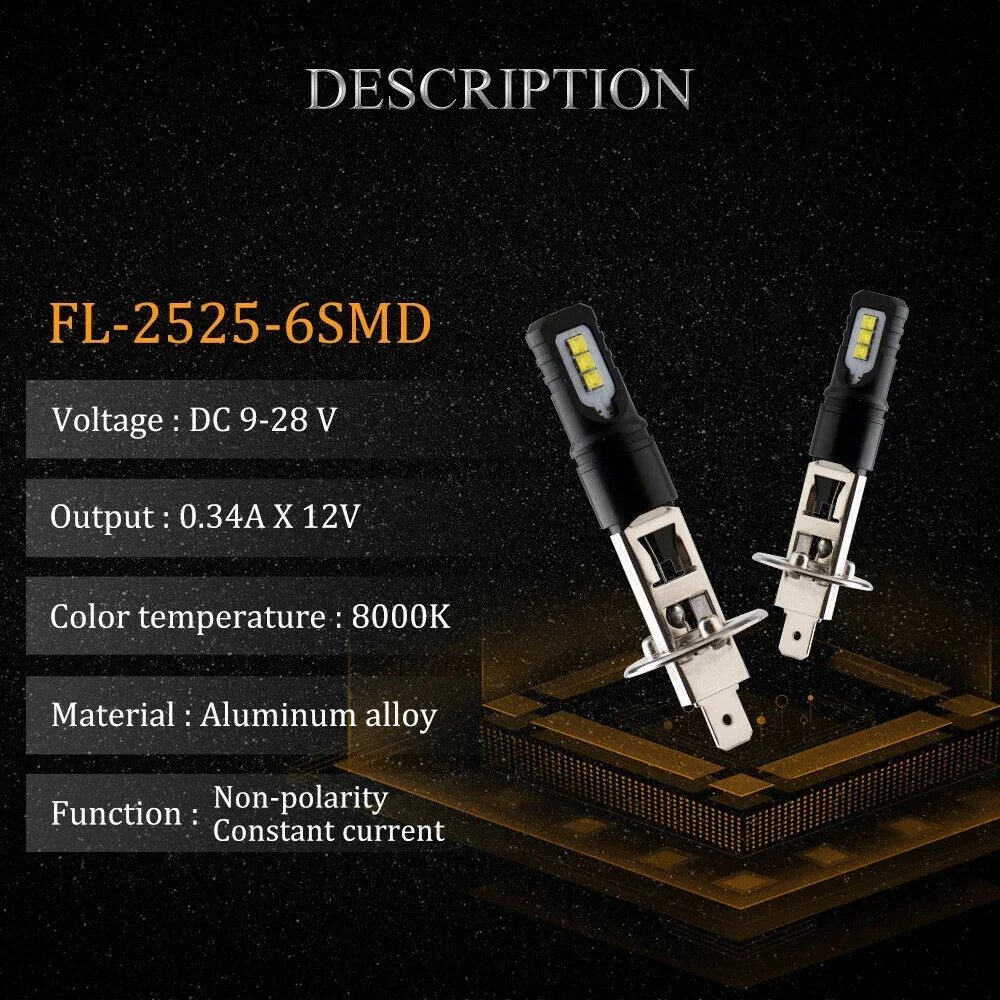 2x H1 160W 6000K 6000LM 슈퍼 밝은 흰색 DRL LED 헤드 라이트 전구 키트 높은 빔 2525 칩 안개 램프 운전 라이트 자동 12v