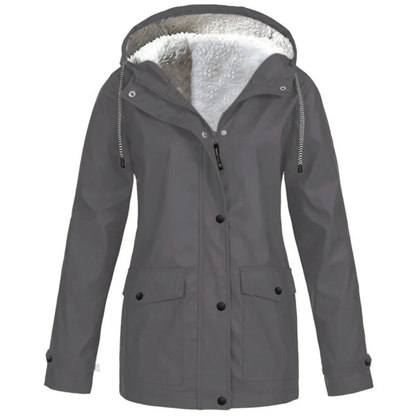 2024 Women's Thick Coat Fashion Autumn Winter Plus Velvet Outdoor Jacket Windproof Waterproof Mountaineering Hooded Overoat