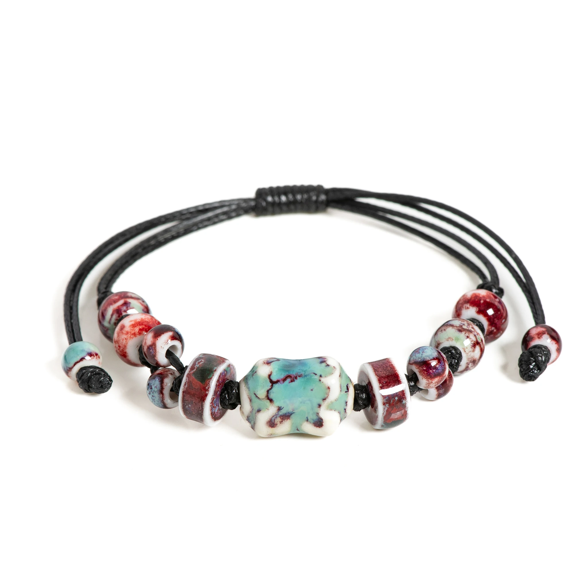 Handgefertigtes kaiserlich inspiriertes Keramikarmband, verstellbarer böhmischer ethnischer Schmuck, einzigartiges handwerkliches Geschenk 2-003