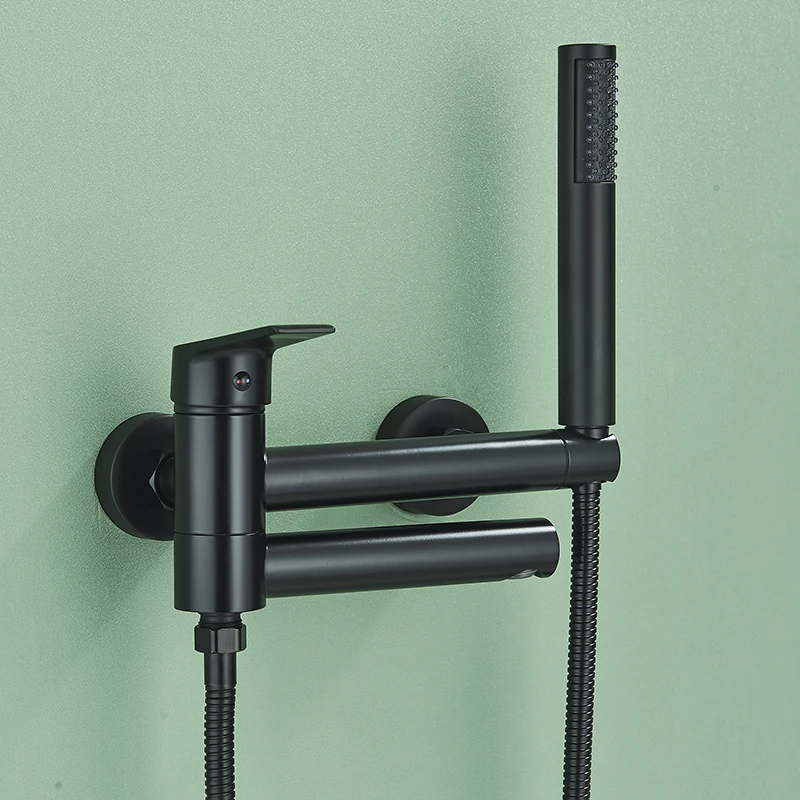 Senlesen Black Bathtub Faucet Wall Mount Bath Shower Set Bathroom Faucets With Handshower Hot Cold Mixer Tap Crane Shower System 5
