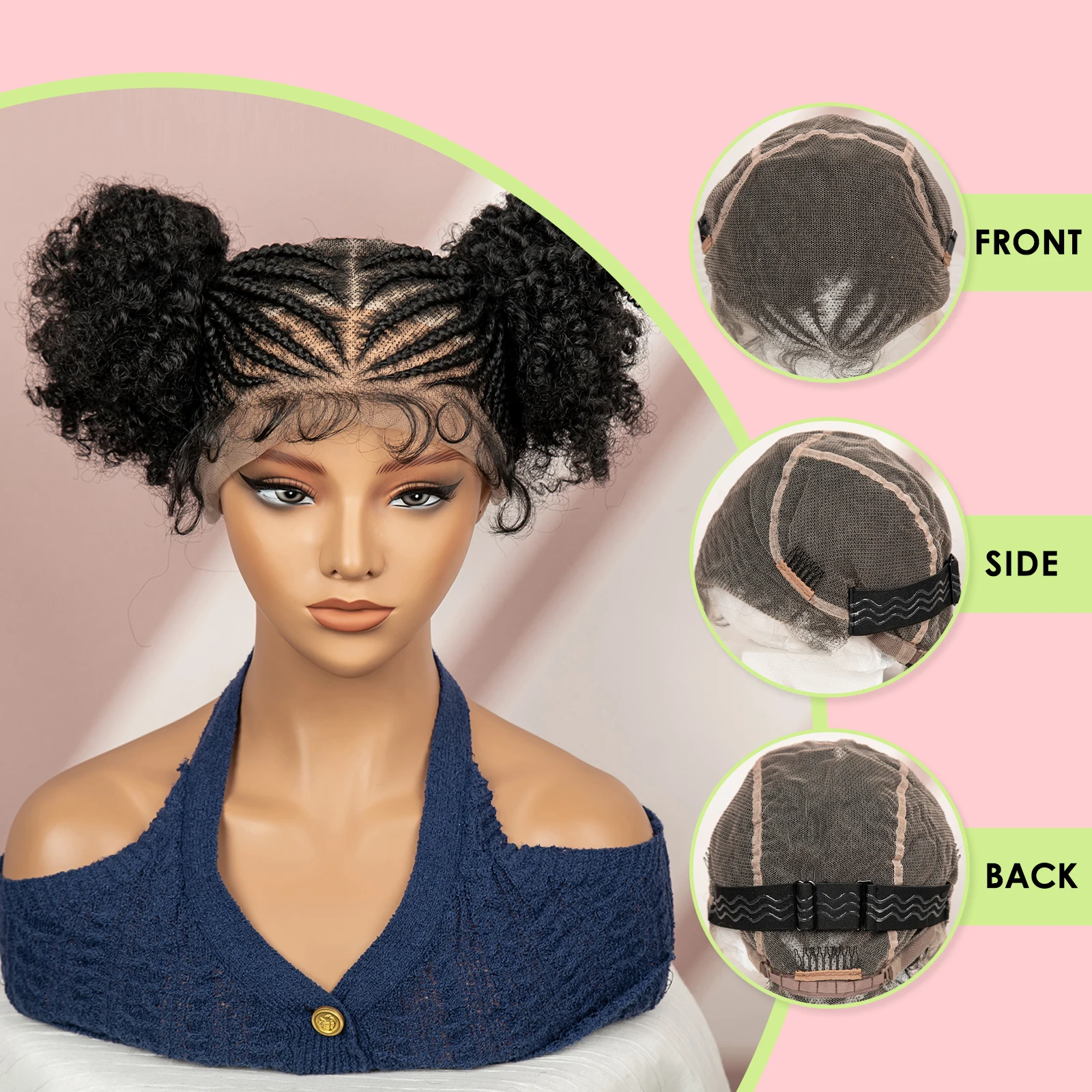 Inch Afro Cornrow Braided Wigs with Baby Hair Synthetic Full